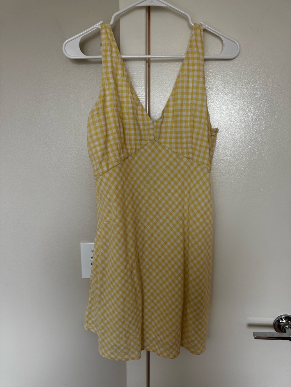 Abercrombie & Fitch Yellow Gingham V-Neck Mini Dress